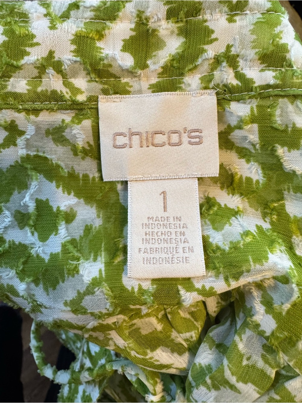 Chico's Green Geometric Casual Semi Sheer Top - Sz 1 - 1x - Picture 16 of 16